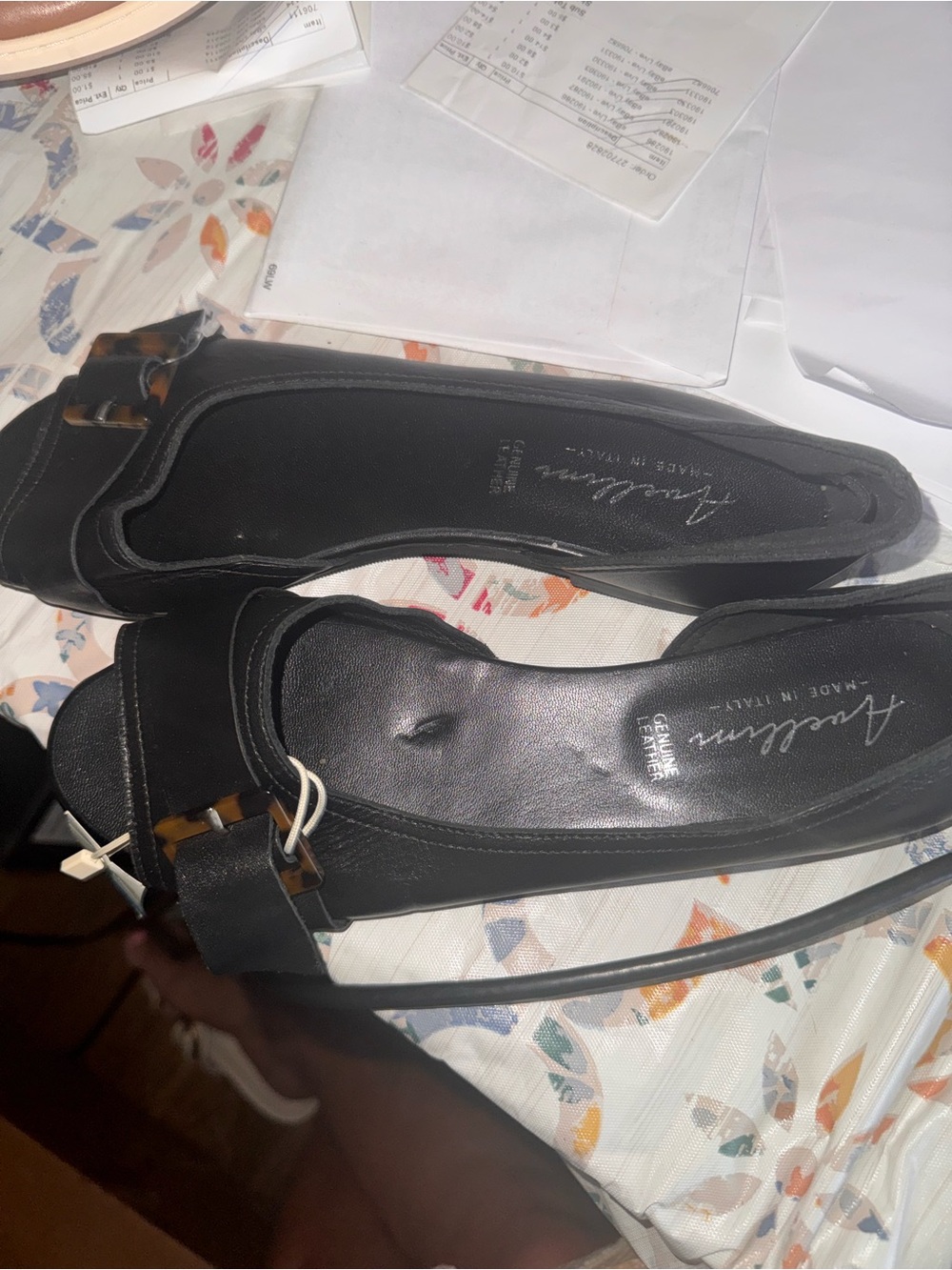 AVALLINI Black Leather Flat with Decorative Buckle Made in Italy